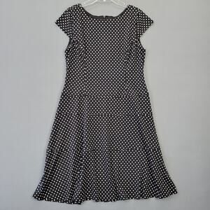 Christopher Banks Black Polka Dot Mini Dress Stretch Cap Sleeves Women's Size 10